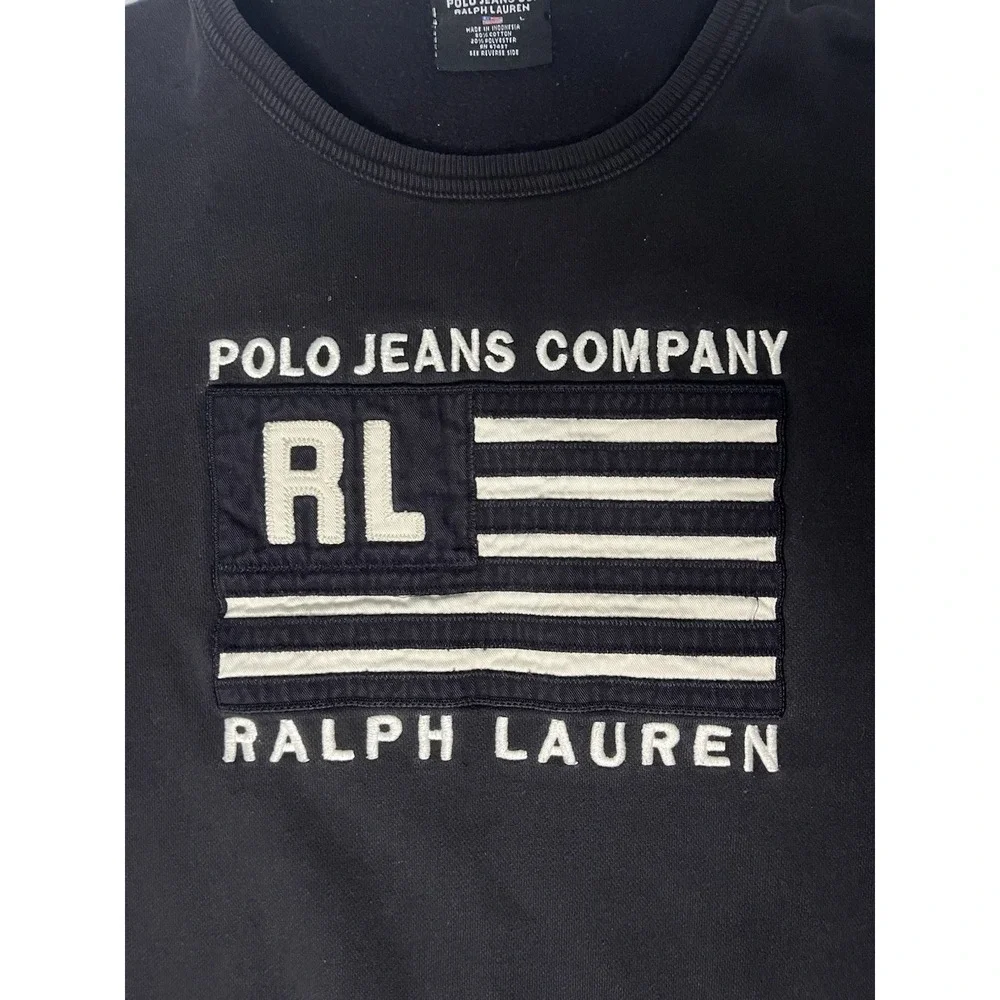 Polo Ralph Lauren Graphic Sweatshirt Men's SZ Large Black Crewneck American Flag